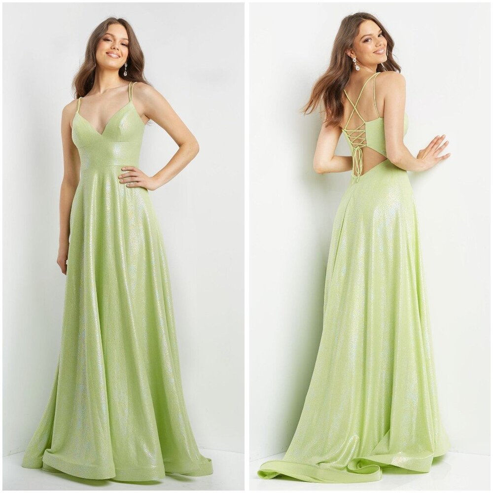 Nwt Jovani Jvn Lime Green Formal Dress With Strappy Open Back $355